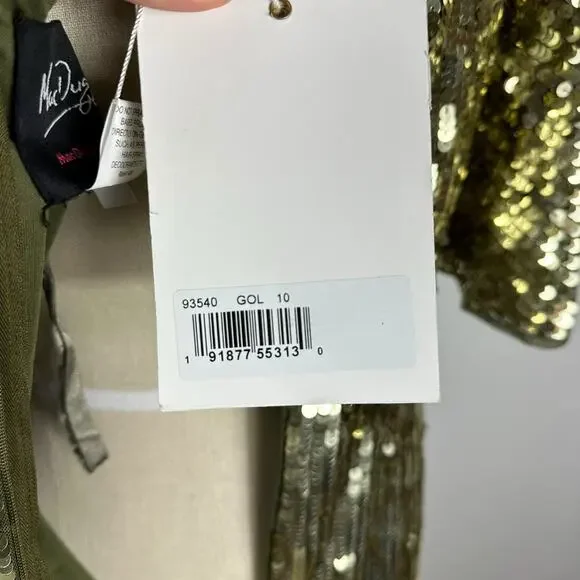 MAC DUGGAL 93540 One Shoulder Flutter Sleeve Gold Sequin Gown Women's Size 10 - Picture 9 of 9